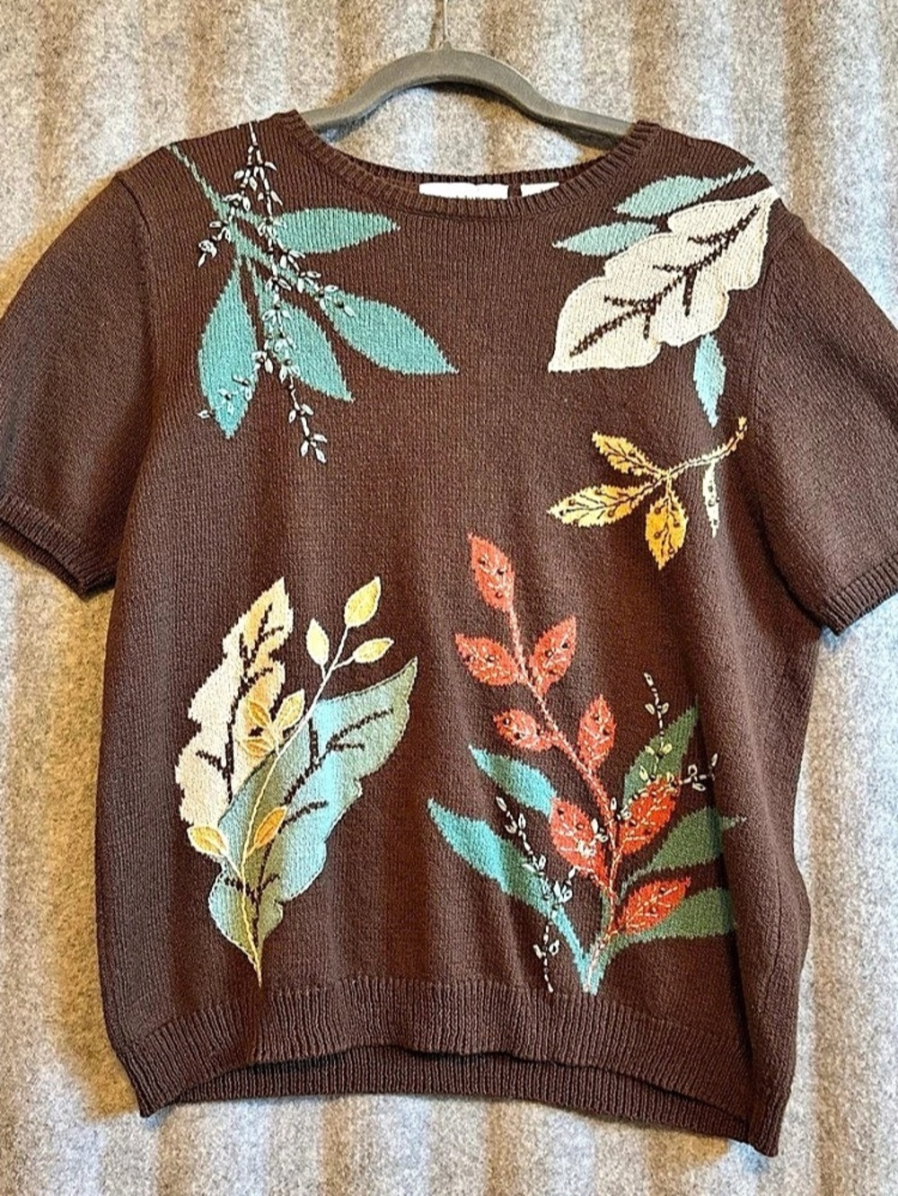 alfred dunner Floral Short Sleeve Sweater in Brown